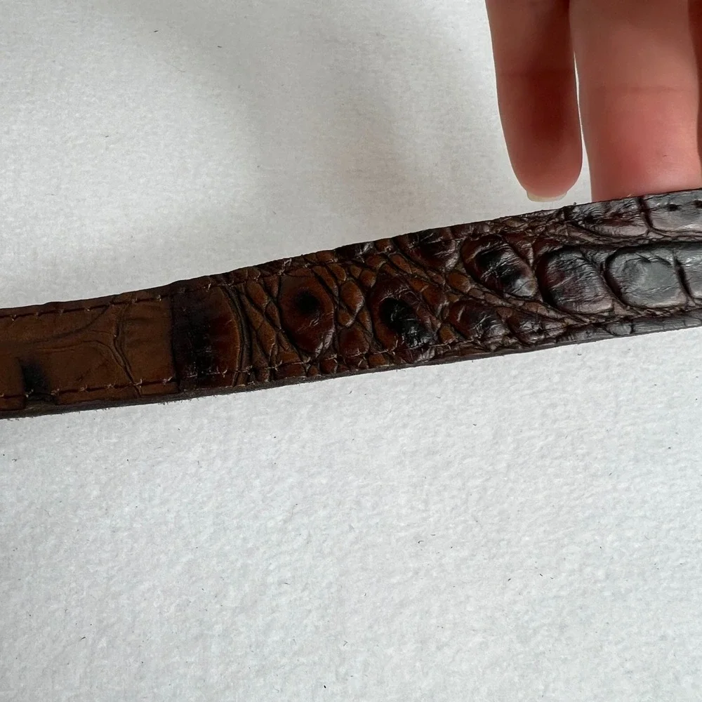 Lovestrength Brown Croc‎ Embossed Leather Western Belt Studded Brass Buckle P/S